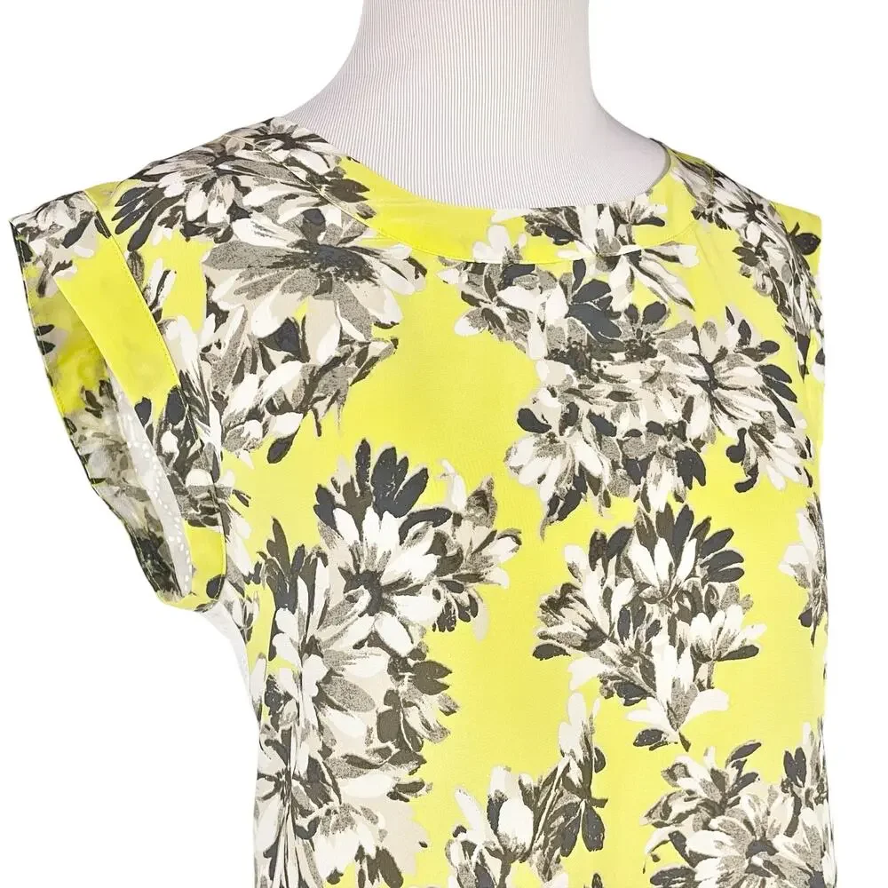 J. CREW Yellow Silk & White Eyelet Floral Sleeveless Blouse Size 2